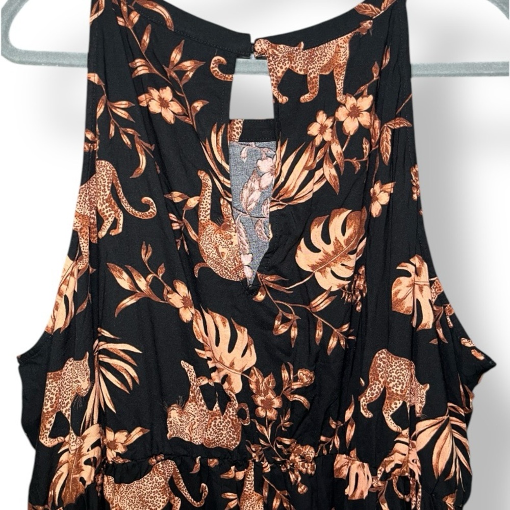 TORRID Roaming Leopard Halter Hi-Low Knee Length Challis Skater Dress Black 4 4X - Picture 8 of 10